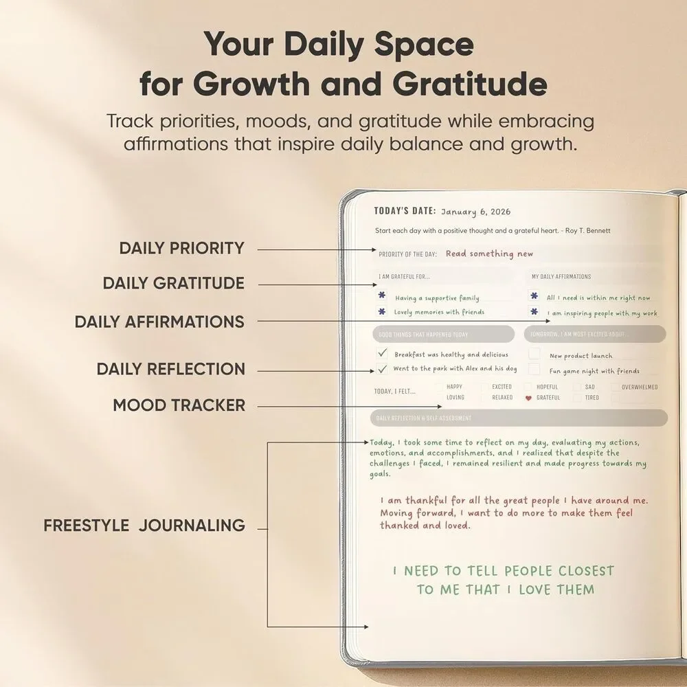 Journal For Men & Women - Gratitude & Self Care Journal With Prompts Grey
